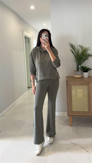 Alina Haki Çıtçıt Detaylı Kapüşonlu Sweat Pantolon Takım