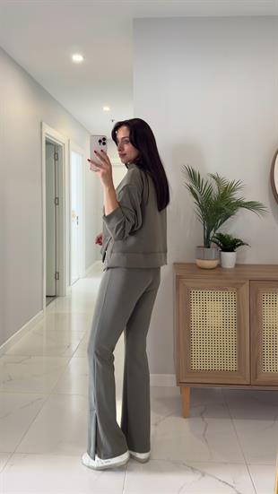 Alina Haki Çıtçıt Detaylı Kapüşonlu Sweat Pantolon Takım