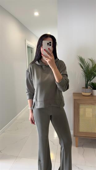Alina Haki Çıtçıt Detaylı Kapüşonlu Sweat Pantolon Takım