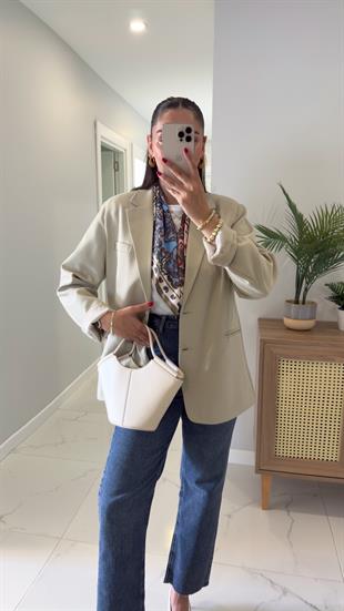 Almitha Bej Vatkalı Blazer Ceket