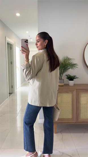 Almitha Bej Vatkalı Blazer Ceket
