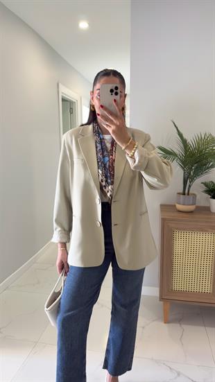 Almitha Bej Vatkalı Blazer Ceket