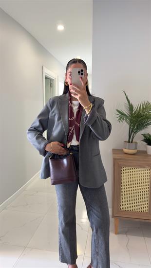 Almitha Gri Vatkalı Blazer Ceket