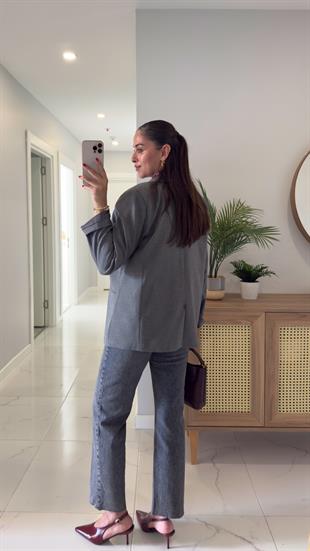 Almitha Gri Vatkalı Blazer Ceket
