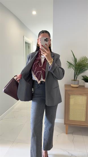 Almitha Gri Vatkalı Blazer Ceket