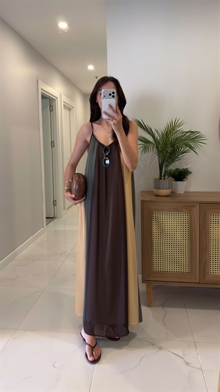 Alna Çok Renkli Ayarlanabilir Askılı Astarlı Elbise