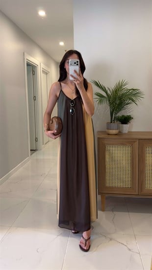 Alna Çok Renkli Ayarlanabilir Askılı Astarlı Elbise