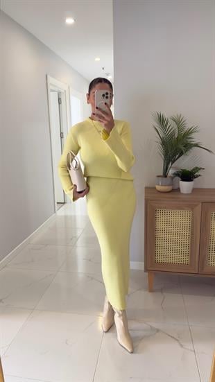 Alveris Sarı Fitilli Triko Etek Takım