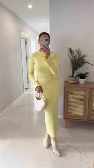 Alveris Sarı Fitilli Triko Etek Takım