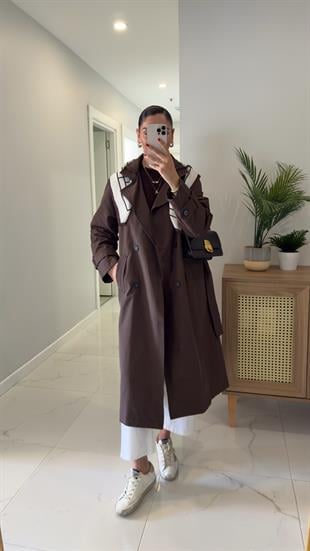 Anastas Kahve Fularlı Uzun Premium Trençkot