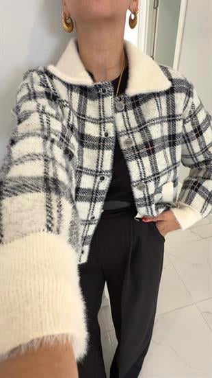 Angora Vanilya Siyah Kareli Mont