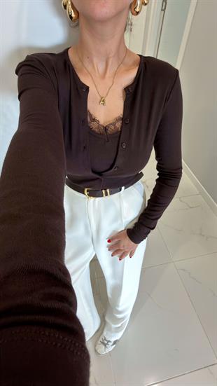 Anna Kahve Kendinden Atletli Bluz