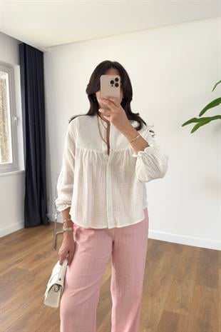 Aria Ekru İşlemeli Müslin Gömlek