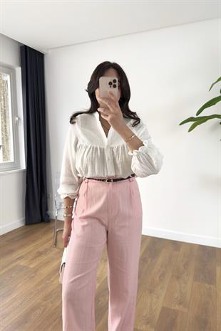 Aria Ekru İşlemeli Müslin Gömlek