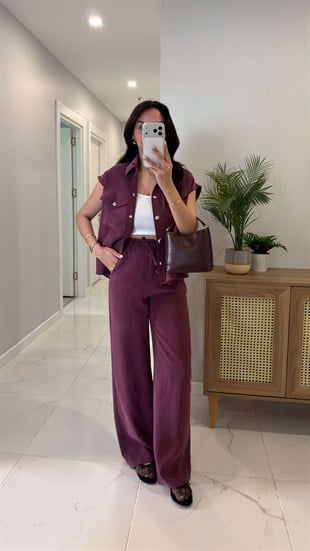 Astra Bordo Kapak Cep Detaylı Yelek Pantolon Takım