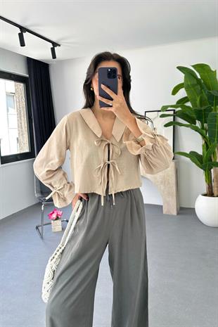 Enika Vizon Keten Önü Bağlamalı Bluz
