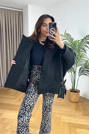 Siyah Kaşe Oversize Ceket