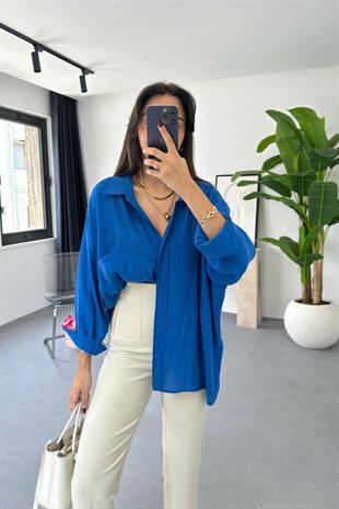 Oxi Saks Mavi Dökümlü Gömlek