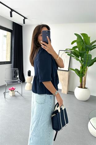 Lonte Lacivert Bağlama Detaylı Bluz