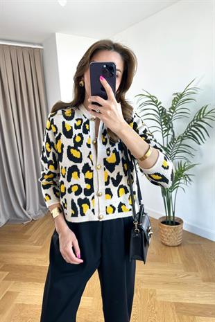 Buxi Hardal Siyah Leopar Desenli Hırka