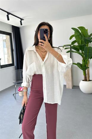 Oxi Beyaz Dökümlü Gömlek