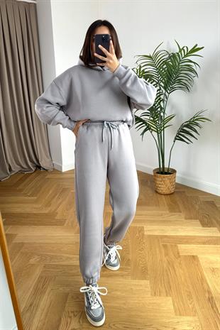 ZR Fonda Gri Sweatshirt Eşofman Takım