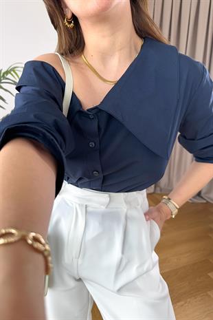 Calles Lacivert Omuz Detaylı Tasarım Gömlek
