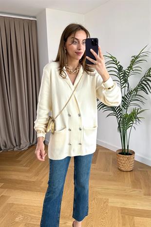 Fabrik Ekru Çelik Triko Blazer
