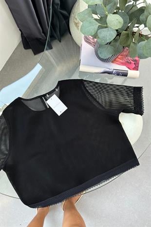 Fisha Siyah File Örgü Bluz