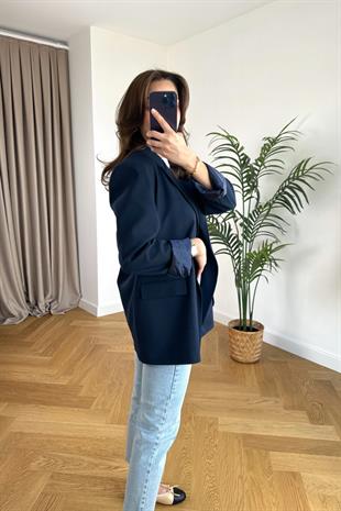 Olessa ZR Lacivert Çift Düğme Detaylı Premium Blazer