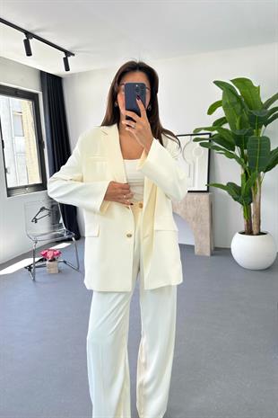 Kena Premıum Beyaz Blazer Ceket Takım