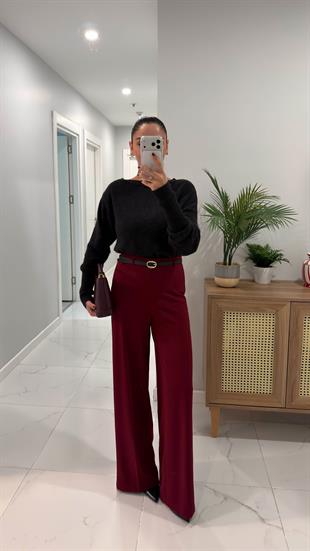 Barles Bordo Kemerli Palazzo Pantolon