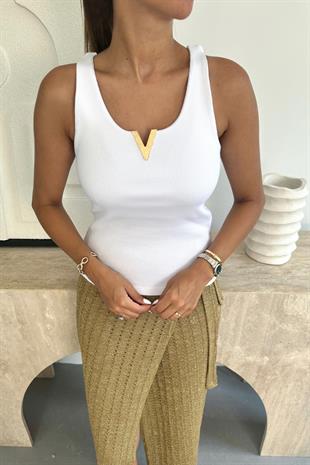 Store Beyaz Yaka Detaylı Sıfır Kol Bluz