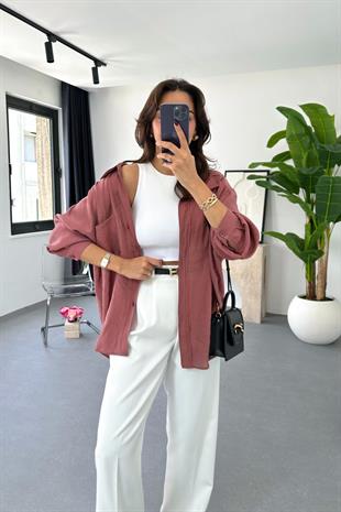 Oxi Gül Kurusu Dökümlü Gömlek