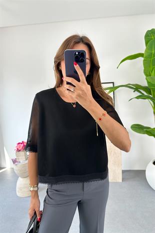 Fisha Siyah File Örgü Bluz