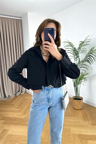Vivalde Siyah Poplin Gömlek