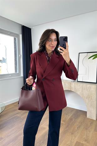 Melana Bordo Vatka Detaylı Blazer Ceket
