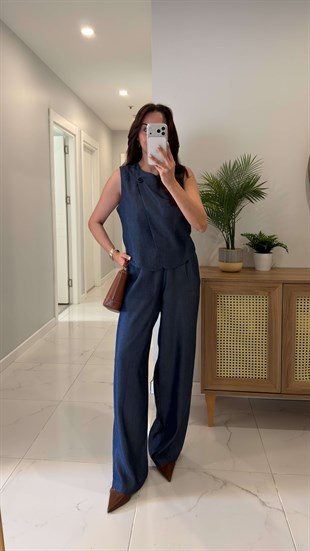 Bellix Lacivert Keten Yelek Pantolon Takım