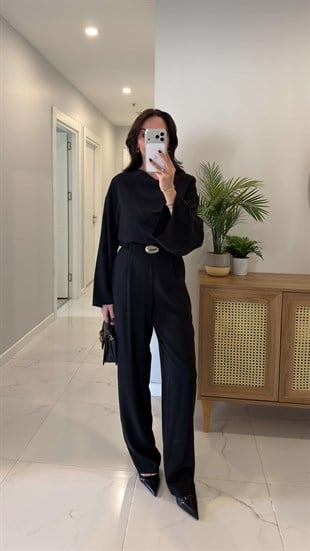 Beras Siyah Tensel Bluz Pantolon Takım