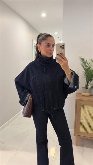 Besta Lacivert Yarasa Kol Denim Ceket