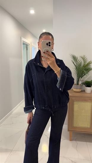 Besta Lacivert Yarasa Kol Denim Ceket