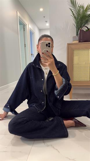 Besta Lacivert Yarasa Kol Denim Ceket
