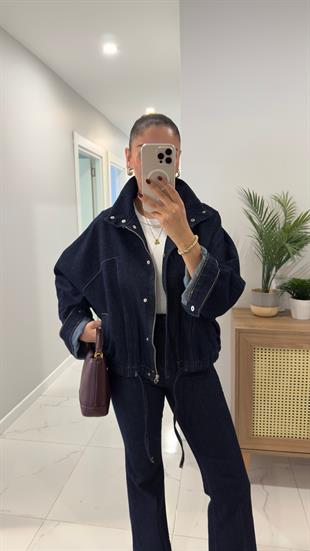 Besta Lacivert Yarasa Kol Denim Ceket