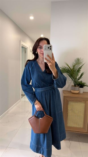 ZR Betsa Lacivert V Yaka Denim Bluz