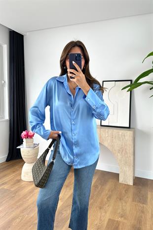 More Mavi Saten Gömlek