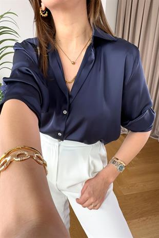 More Lacivert Saten Gömlek