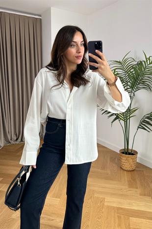 Mintox Beyaz Oversize Gömlek