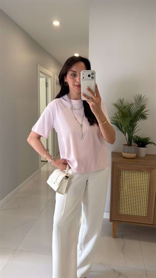 Billens Şeker Pembe Pamuklu Bisiklet Yaka Tişört