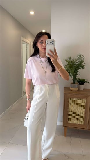 Billens Şeker Pembe Pamuklu Bisiklet Yaka Tişört