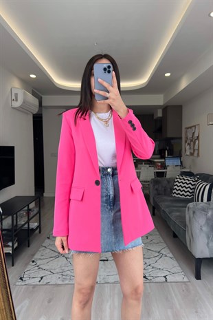 Pembe Tek Düğmeli Blazer